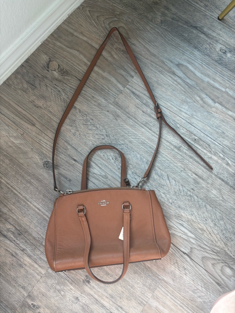 Coach Caramel Pebbled Leather Satchel with Crossbody Strap